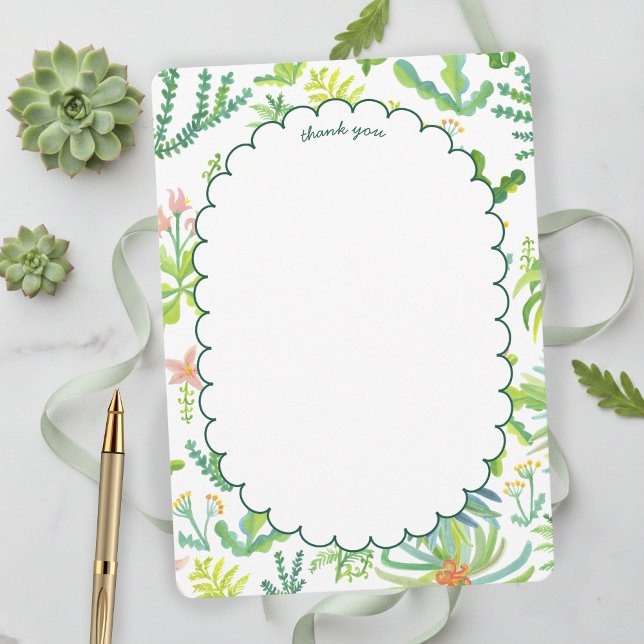 Djungelträdgård Vattenfärg Anpassad BRÖLLUPSKALAS Tack Kort (Jungle Garden Watercolor Custom BRIDAL SHOWER Thank You Card
)