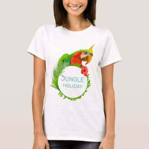Djungelutflykt & Vacker Färgrik Ara Fågel T Shirt