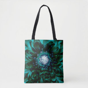 Djup Aqua Blå Blomma Totebag Tygkasse