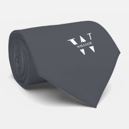 Djup askfärgad elegant monogram + namn slips