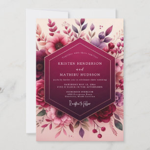 Djup Bär Floral Romantisk Bröllop Inbjudningar