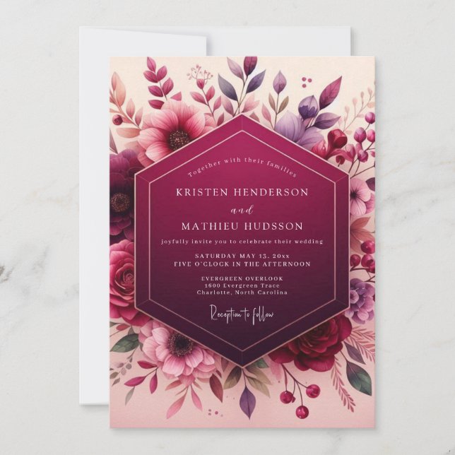 Djup Bär Floral Romantisk Bröllop Inbjudningar (Framsida)