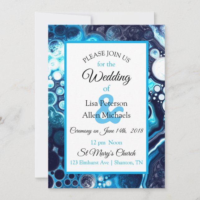 Djup Blå Marmor Vätska Konst Inbjudan (Framsida)