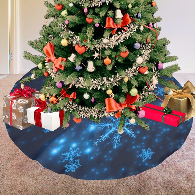 Djup blå och Bright Snöflingor Träd Skirt Julgransmatta Borstad Polyester (Deep Blue & Bright Snowflakes Tree Skirt)