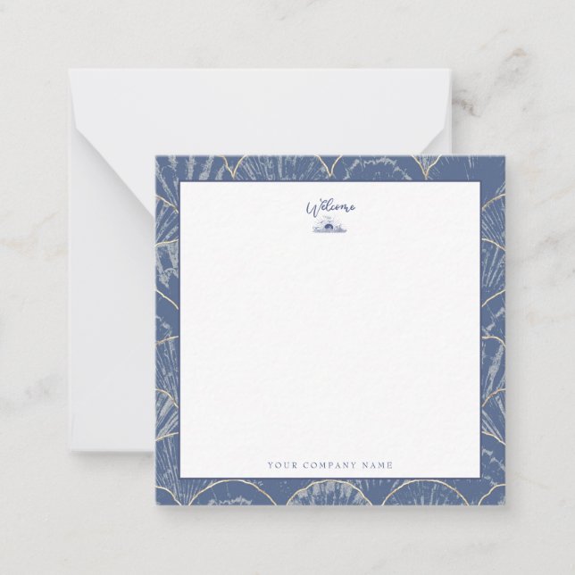 Djup blå och Guld vattenfärgsseskal Anteckningskort (Framsida)