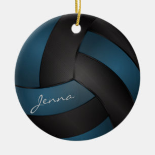 Djup blå och svart anpassar Volleyball Julgransprydnad Keramik
