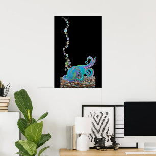 "Djup botten" - oktopus fintecknade utskrift Poster