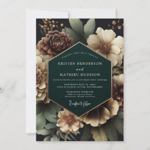 Djup Burgunderfärgad Blommig Romantisk Bröllop Inbjudningar