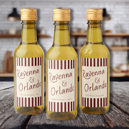 Djup Burgunderrandig Retro Minimalistisk Bröllop Vinetikett