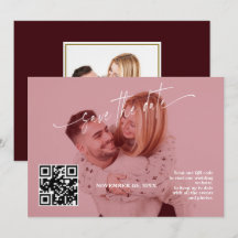 Djup Burgundy Kalligrafi QR-kod Foto Bröllop  
