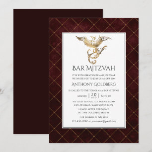 Djup Burgundy och Guld Drak-tema Bar Mitzvah Inbjudningar