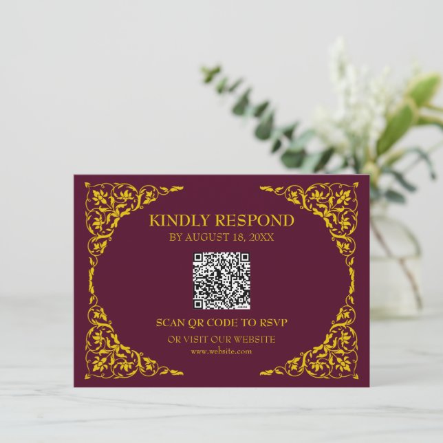 Djup Burgundy QR RSVP-kort Tilläggskort (Stående Fram)