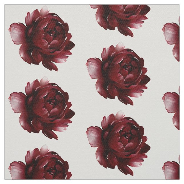 Djup Burgundy Red Watercolor Peony Tyg (Provkarta)