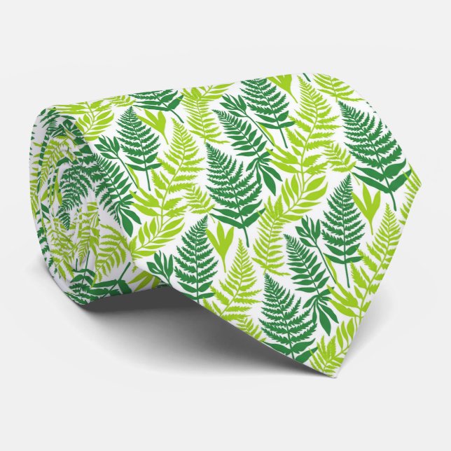 Djup Citrusgrön Uttalande Botanisk Fernmönster Slips (Rullad)