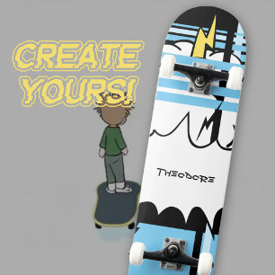Djup Comic Pop Art Pastell Blå Blixt Mini Skateboard Bräda 18,5 Cm
