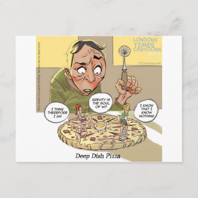 Djup Dish Pizza Roligt Filosofiskt Vykort (Framsida)