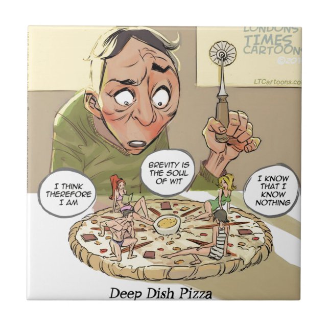 Djup Disk Pizza Roligt Filosofiskt Kakelplatta (Framsidan)
