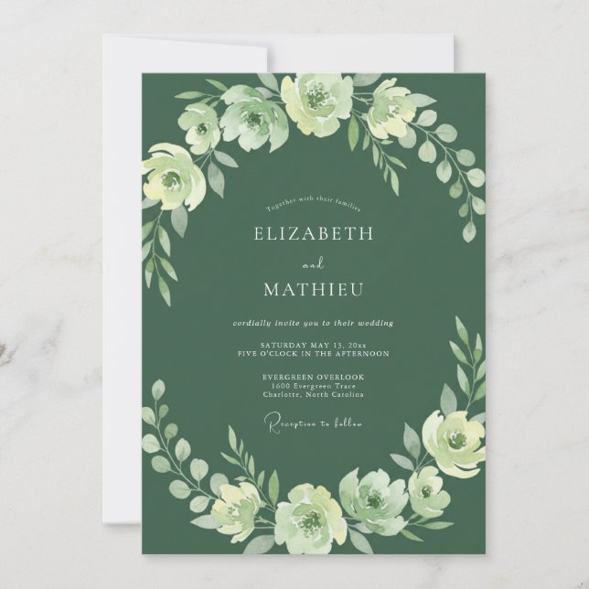 Djup Emerald Elegant Natur Bröllop Inbjudningar (Framsida)