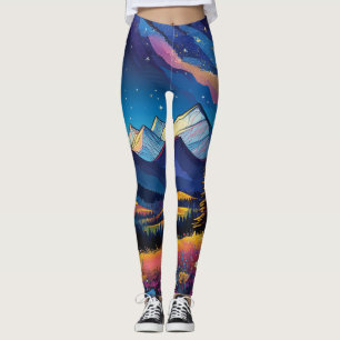 Djup Fantasi Bergslandschaft Tecknad Natur Leggings