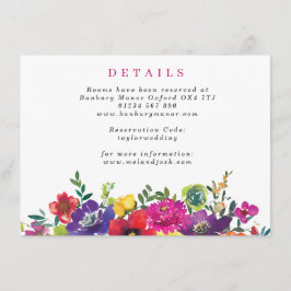Djup färgglada fiesta blommor bröllopsdetaljer tilläggskort
