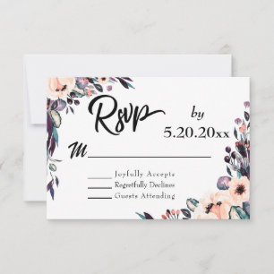 Djup Flora med Skript Typografi Bröllop RSVP OSA Kort