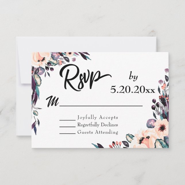 Djup Flora med Skript Typografi Bröllop RSVP OSA Kort (Framsida)