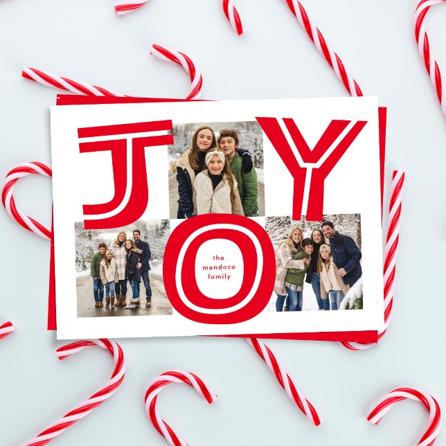 Djup glädje tre foto modern röd jul julkort (Skapare uppladdad)