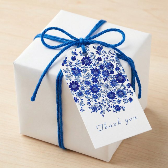 Djup Indigo akvarell Blommig Tacksamhet Presentetikett (Deep Indigo watercolor Floral Thank You Gift Tags)