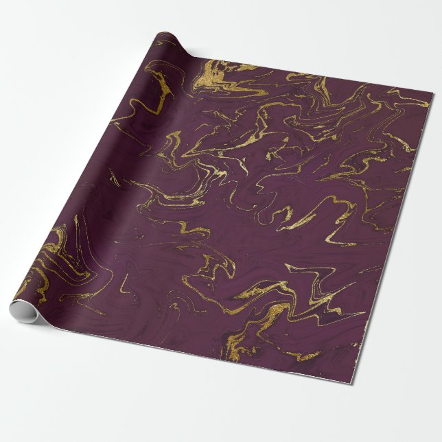 Djup jord Guld Marble Plum Lila Presentpapper (Utrullad)