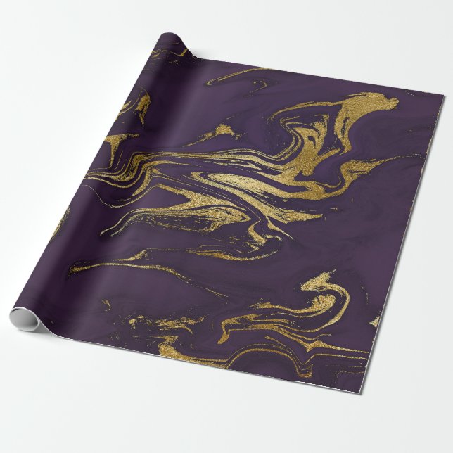 Djup jord Guld Marble Plum Lila Presentpapper (Utrullad)
