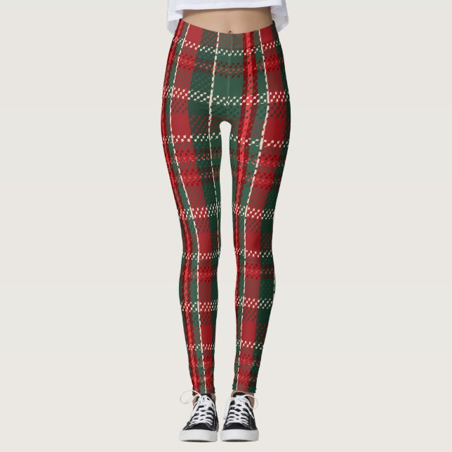Djup julröd grön tartan leggings (Framsida)