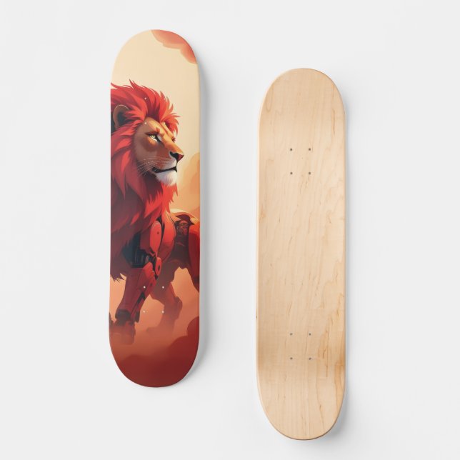 Djup karmosin glöd – Ödets brinnande lejon.   Mini Skateboard Bräda 18,5 Cm (Framsida)