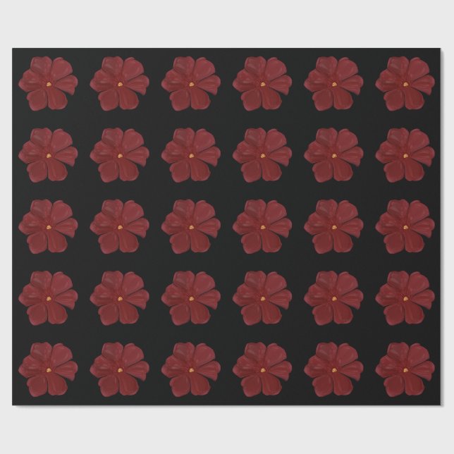 Djup karmosinröd dyster blomning Glansig botanisk  Presentpapper (Platt)