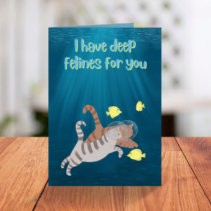 Djup Kattdjur Funny Swimming Cats Valentines day Helgkort