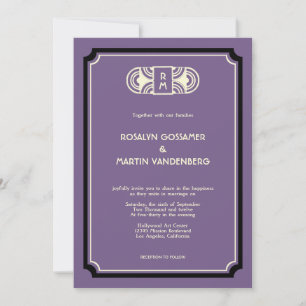 Djup lila art deco retro Hollywood glam wedding Inbjudningar