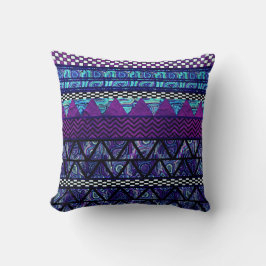 Djup Lila Boho Tribal Rand Mönster Kudde