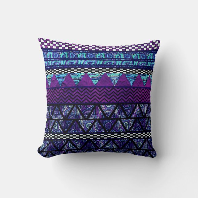 Djup Lila Boho Tribal Rand Mönster Kudde (Framsida)