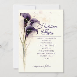 Djup lila Calla Lily akvarell Blommig Bröllop Inbjudningar
