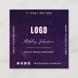 Djup Lila Galaxy Space Universe QR-kod och -Logoty Fyrkantigt Visitkort