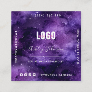 Djup Lila Galaxy Space Universe QR-kod och Logotyp Fyrkantigt Visitkort