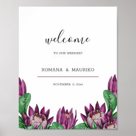 Djup lila King Protea Akvarellkonst Poster