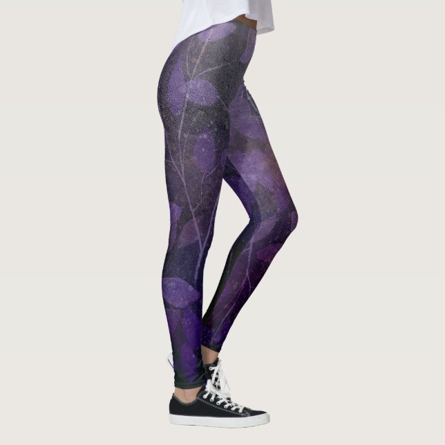 Djup Lila Löv Abstrakt Leggings (Höger)