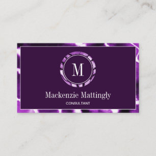 Djup Lila Marble Agate Professionell Monogram Visitkort