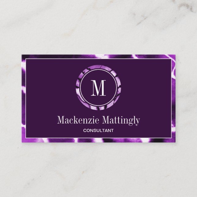 Djup Lila Marble Agate Professionell Monogram Visitkort (Framsida)