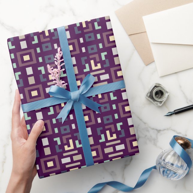 Djup lila och dämpad jordnära abstrakt geometri presentpapper (Gifting)