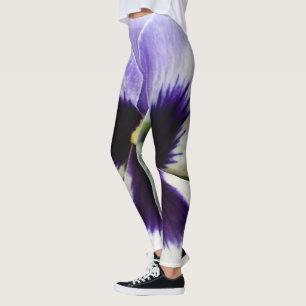 djup lila på vit pansy leggings
