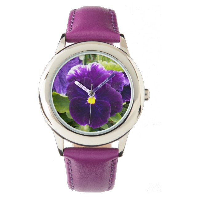 Djup Lila Pansies on Bush Armbandsur (Framsida)