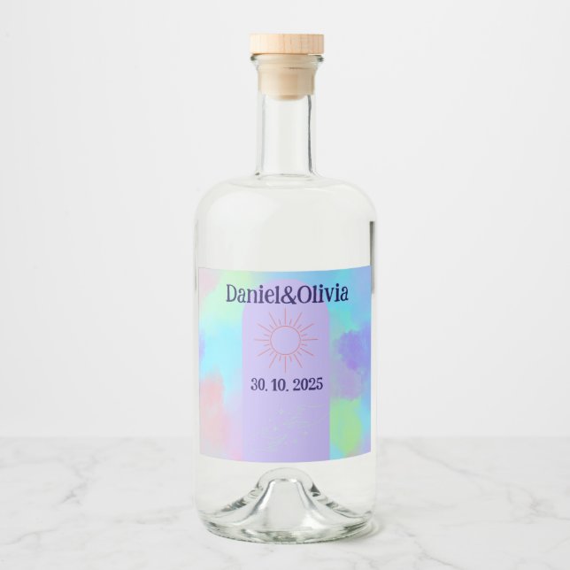 Djup Lila Soft Bröllop Saker Spritflaskor Etikett (Framsida)