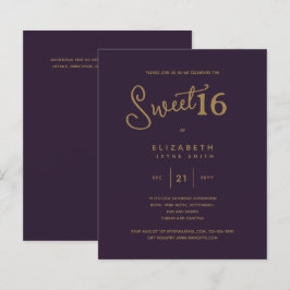 Djup Lila SVEET 16 Modern Elegant Guld födelsedag