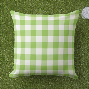 Djup limegrön vit Gingham-rutig randig Kudde